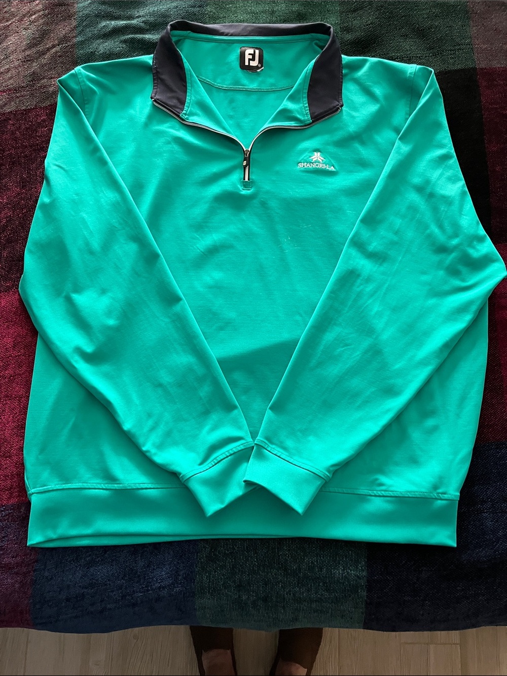 FootJoy Mens Quarter-Zip Pullover in Teal with Black Trim
